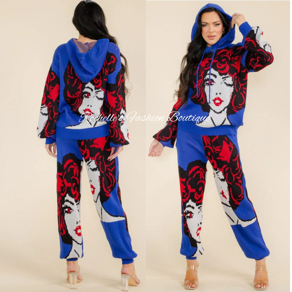 Blue Muliti Color Grapic Jogging Set