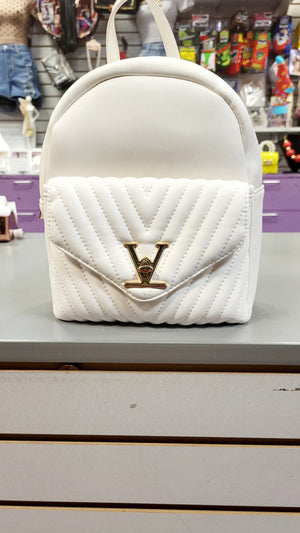 White LV Inspired Backbag