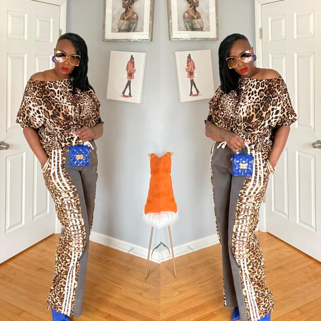 Wide Leg Grey Leopard Print Pants