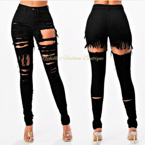 Black High Rise Disstress Jeans