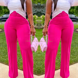 Pink Casual Pants With Belt