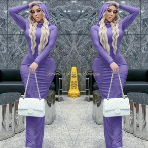 Lavender Split Hooded Casual Dress