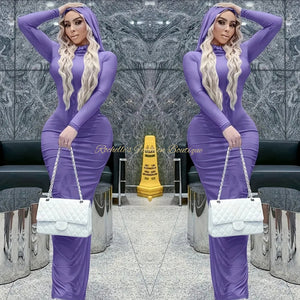 Purple Split Hooded Casual Dress