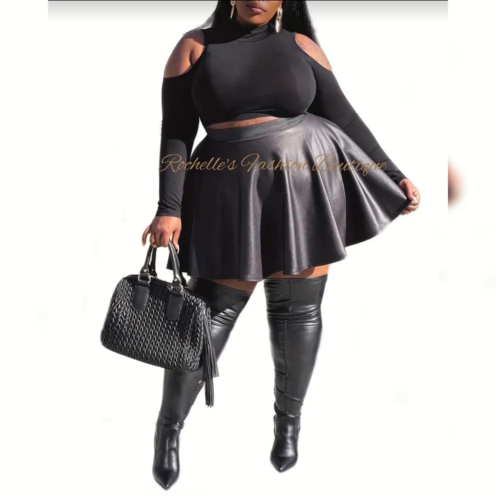 Faux Leather 20' Skirt In Black | Sante Grace | Insyze