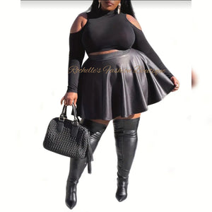 BLACK LEATHER PLUS SKATER SKIRTS