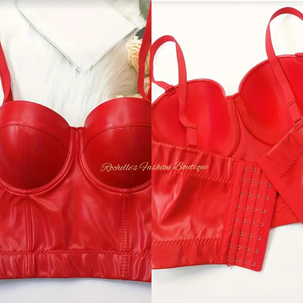 Red Leather Push Up Bra