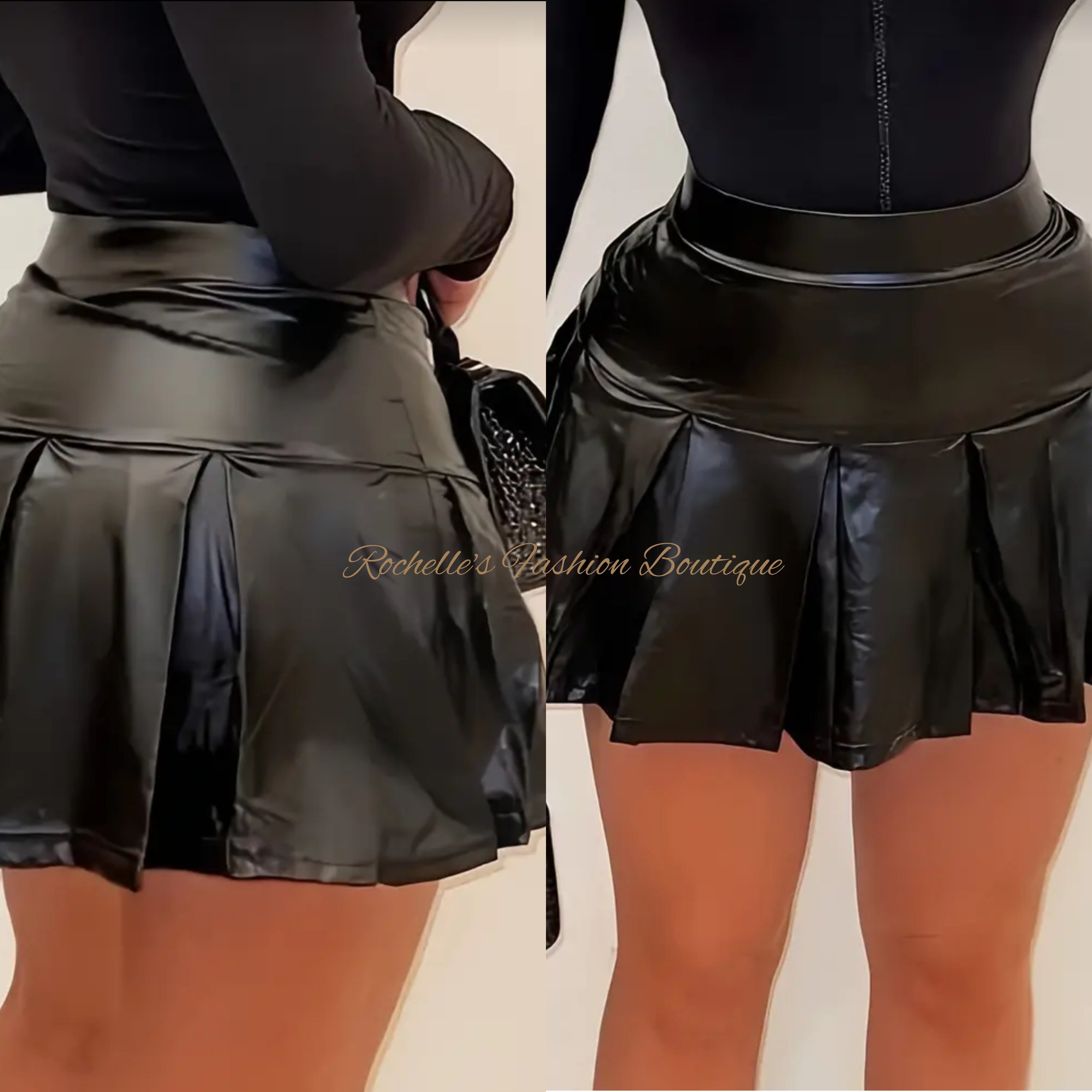 Black Leather Ruffle Skirt