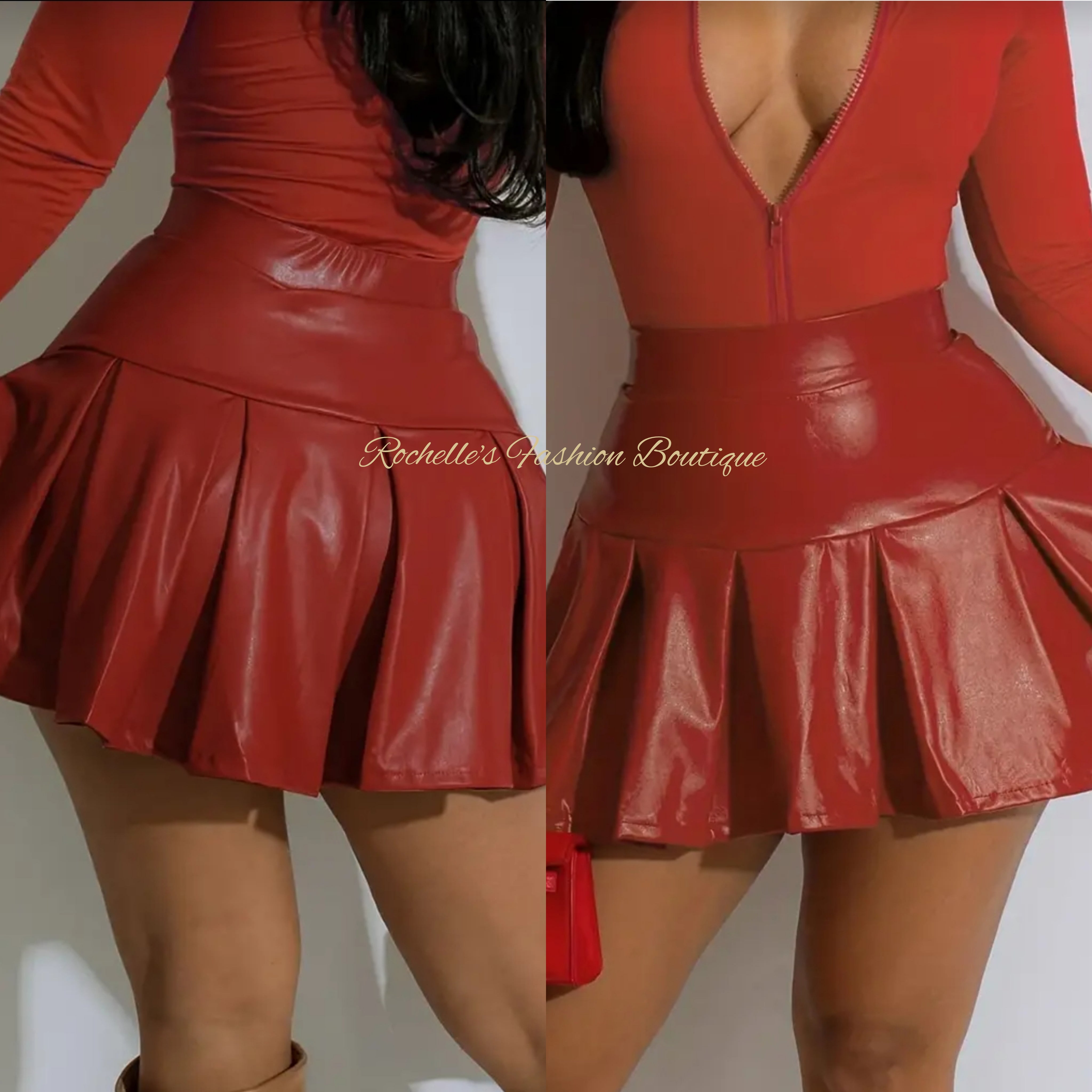 Red Leather Ruffle Skirt