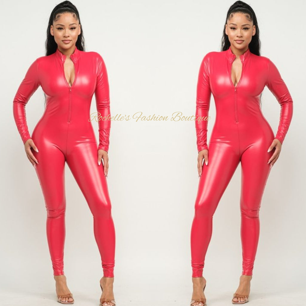 Red L/S Leather jumpsuit
