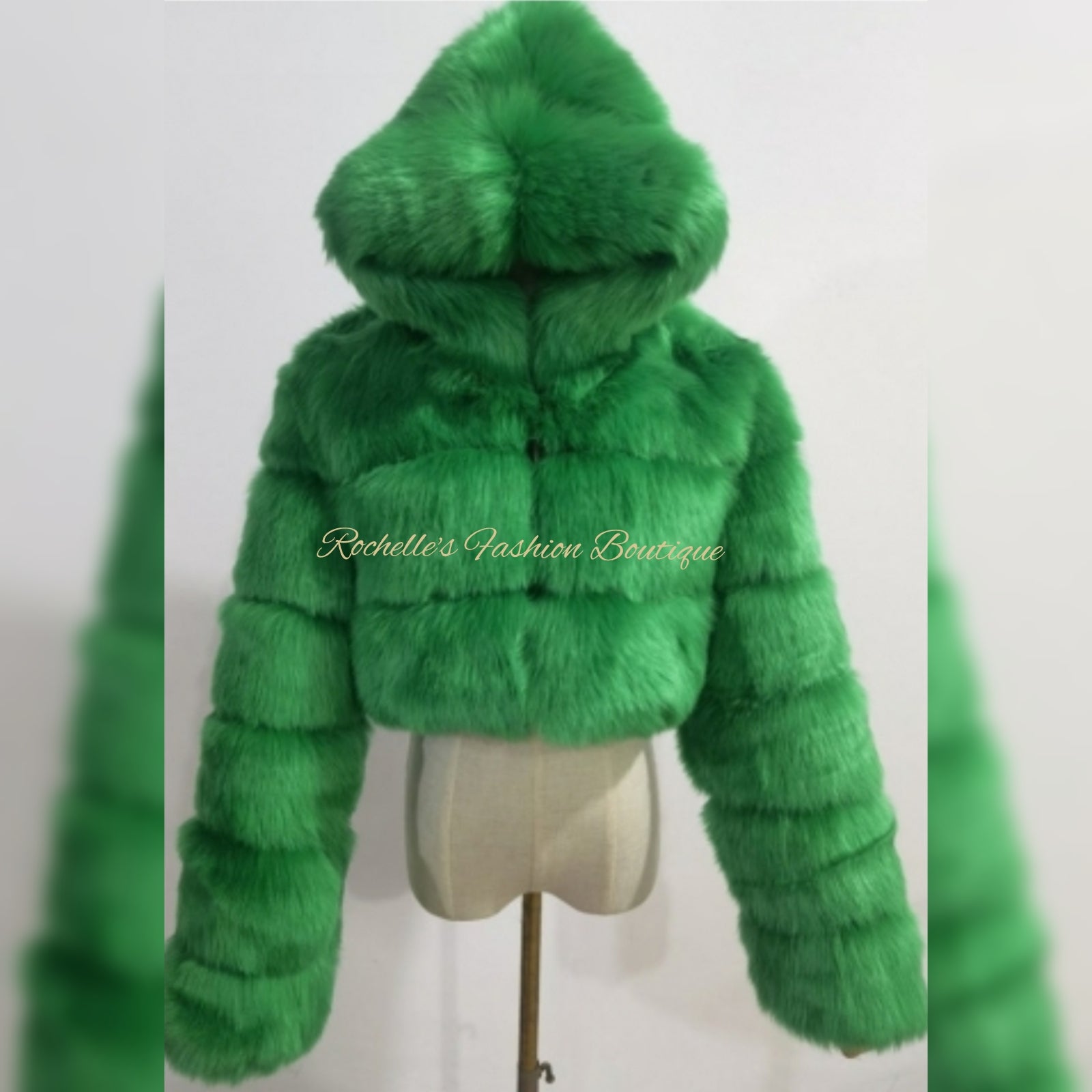 Green Fur Crop Hoodie