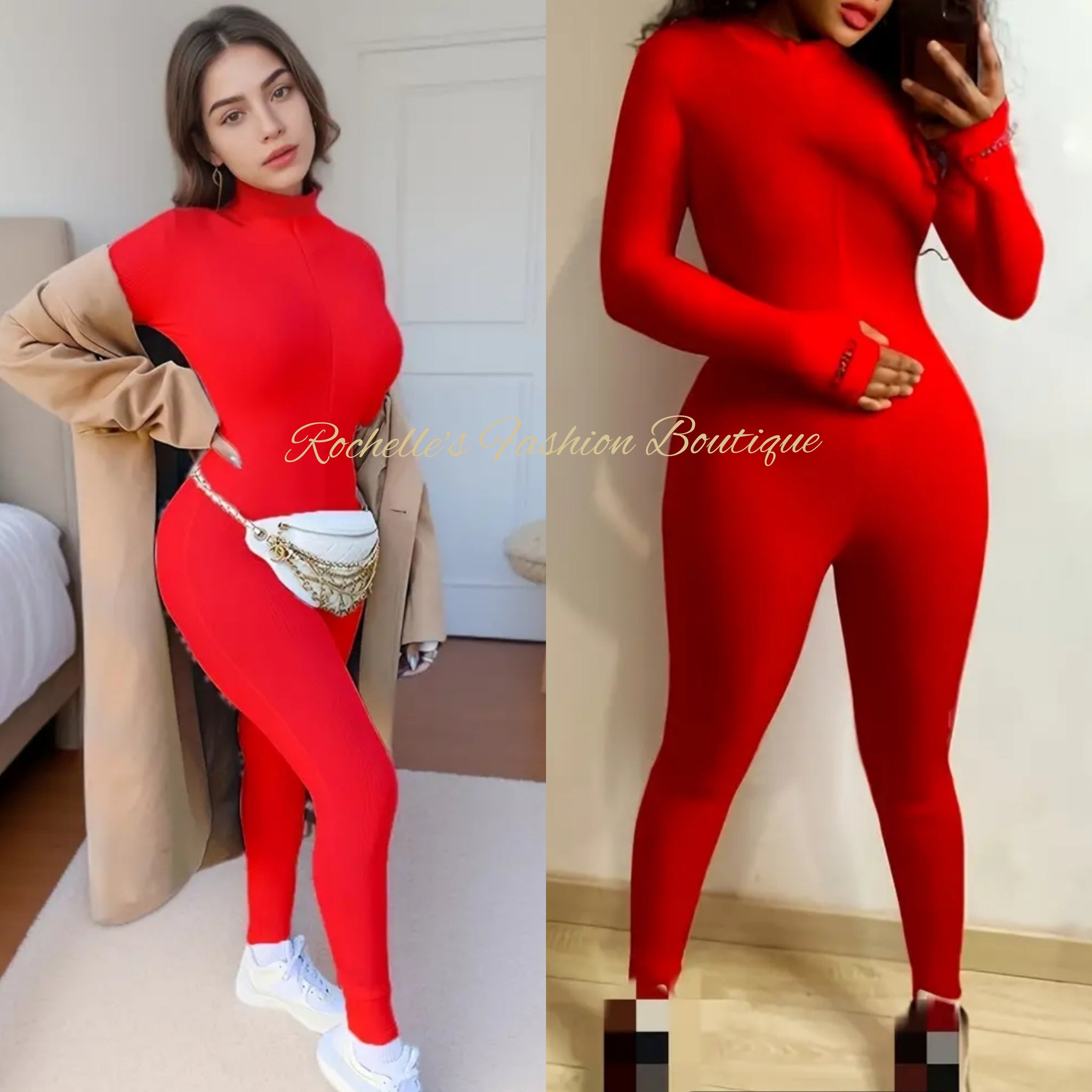 Red Turtleneck Zipper Jumpsuit – ROCHELLE'S FASHION BOUTIQUE