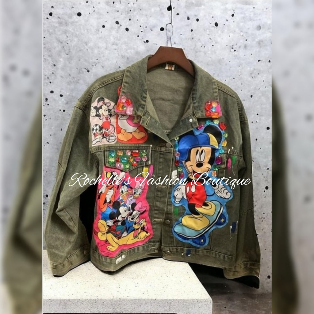 Olive Mickey Mouse Denium Crop Jacket
