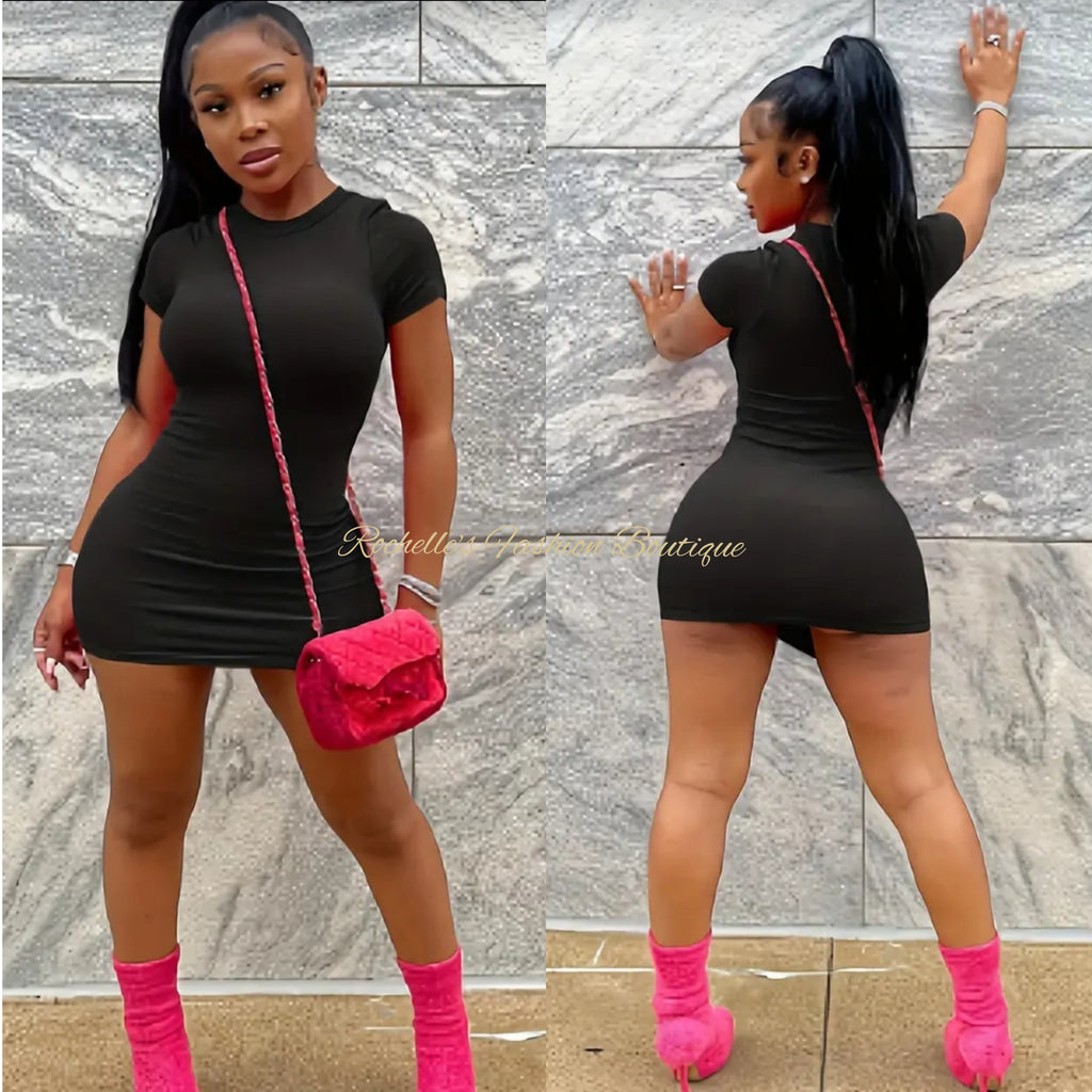 Black Solid T-Shirt Dress