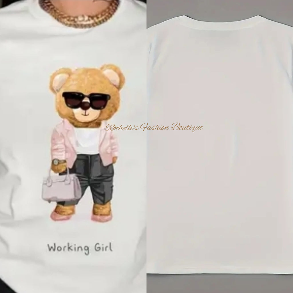 White Working Girl Teddy Bear T-Shirt