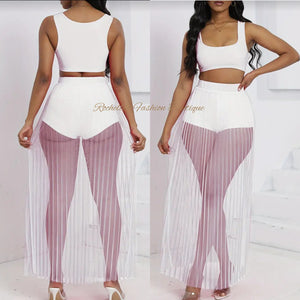 White Two Piece Mesh Long Skirt/ Short Set