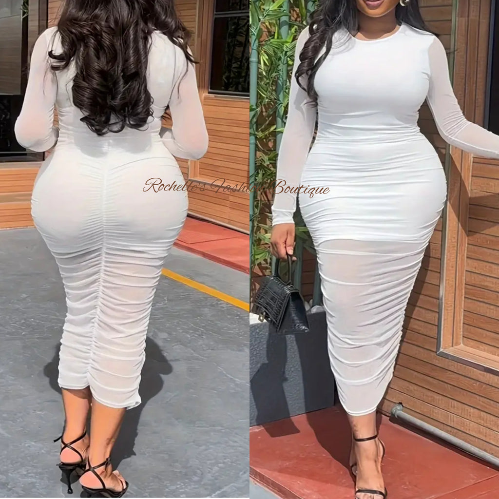 White Long Mesh Plus Dress