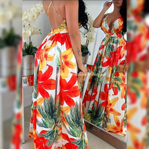 Floral Print Backless Beach Sundress