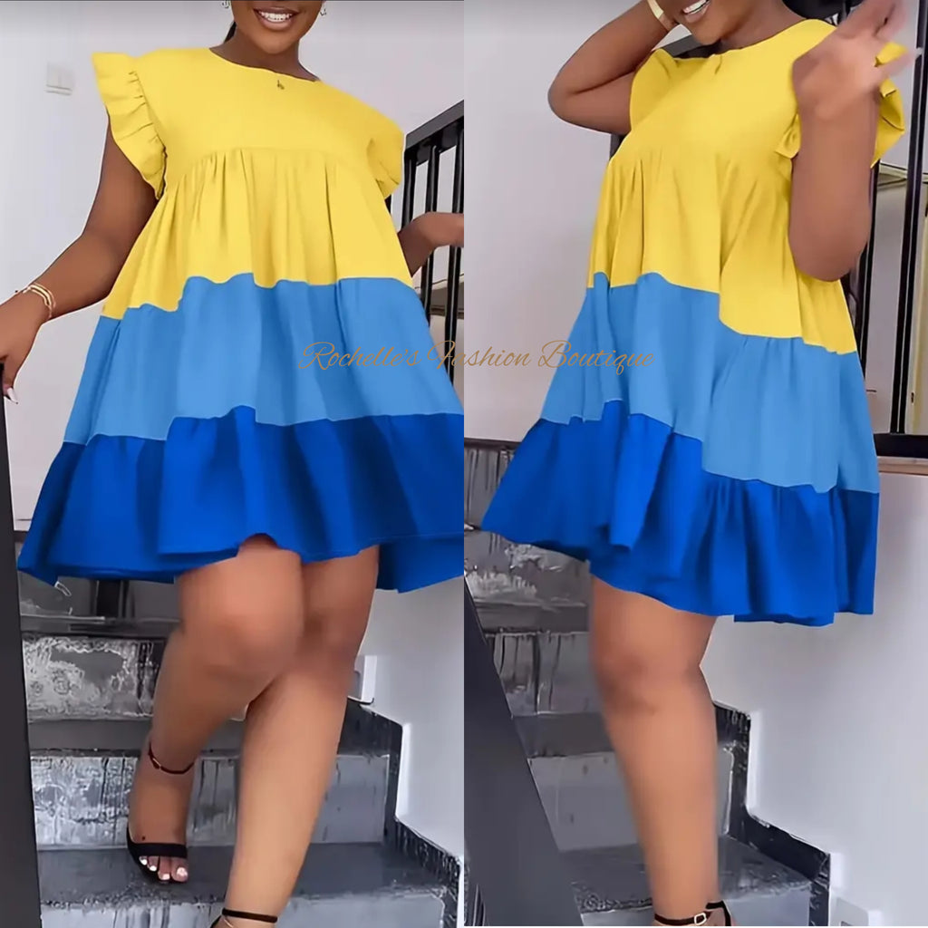 Color Block Plus Size Flowy Short Dress