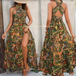 Abstract Print Criss Cross Back Sundress