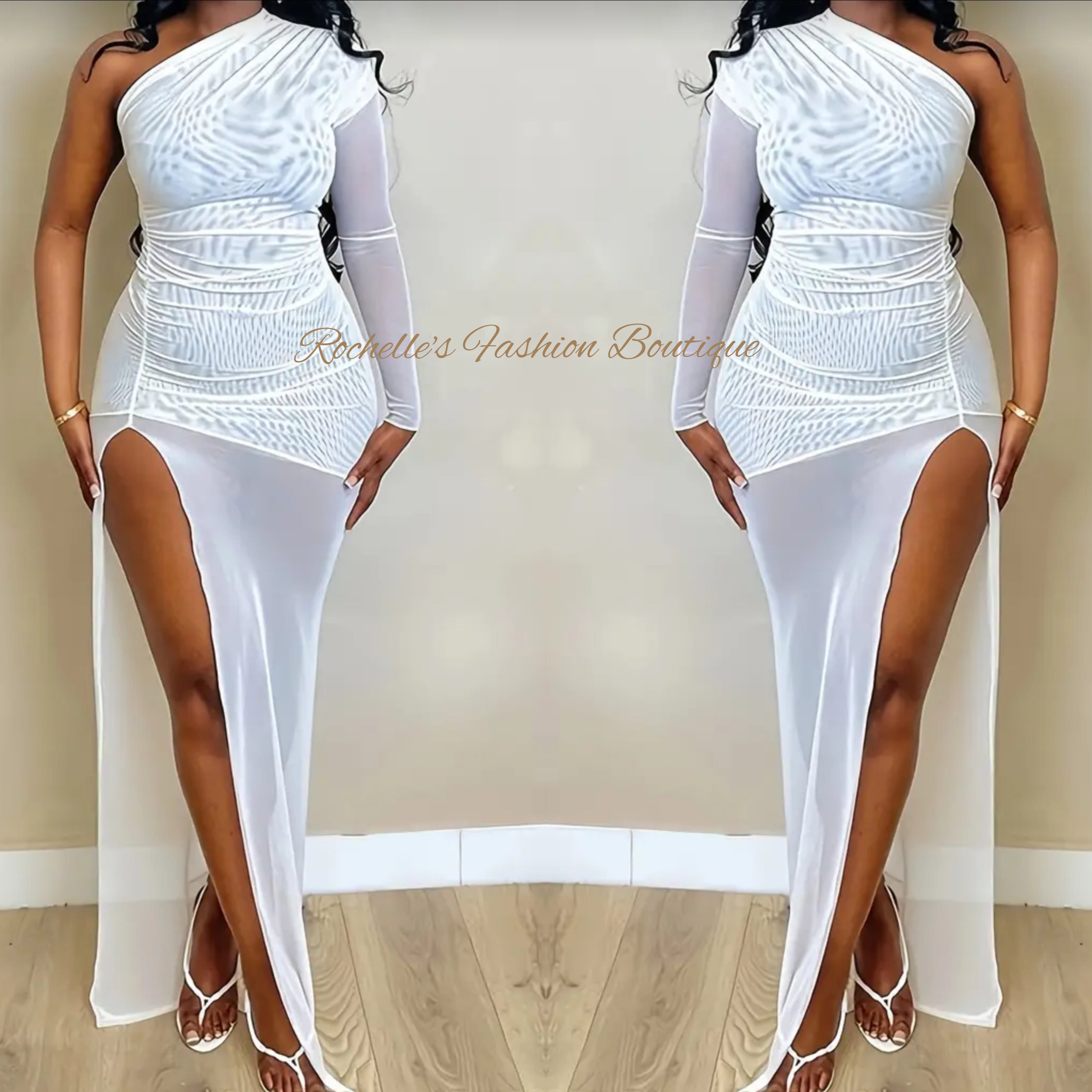 White Split Thigh One Shoulder Bodycon Dress White Split Thigh One Shoulder Bodycon Dress