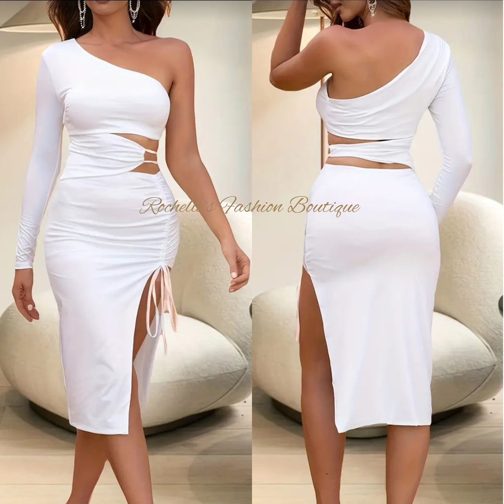 White Cut Out Drawstring Dress