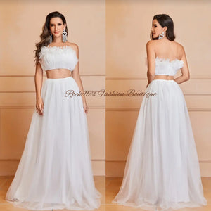 White Mesh Two Piece Skirt Set