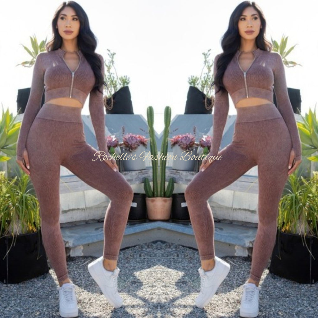 Mocha Zip-Up Crop Jogging Set