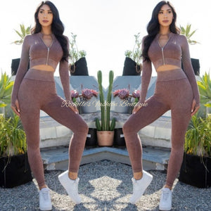 Mocha Zip-Up Crop Jogging Set