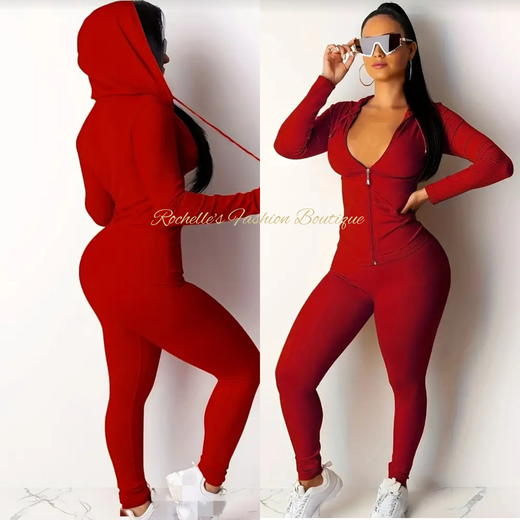 Red Stretchy Active Zip-Up Jogging Set