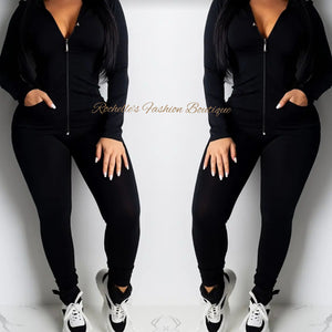 Black Stretchy Active Zip-Up Jogging Set