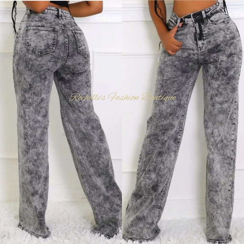 Acid Black Wide Leg Flare Jean