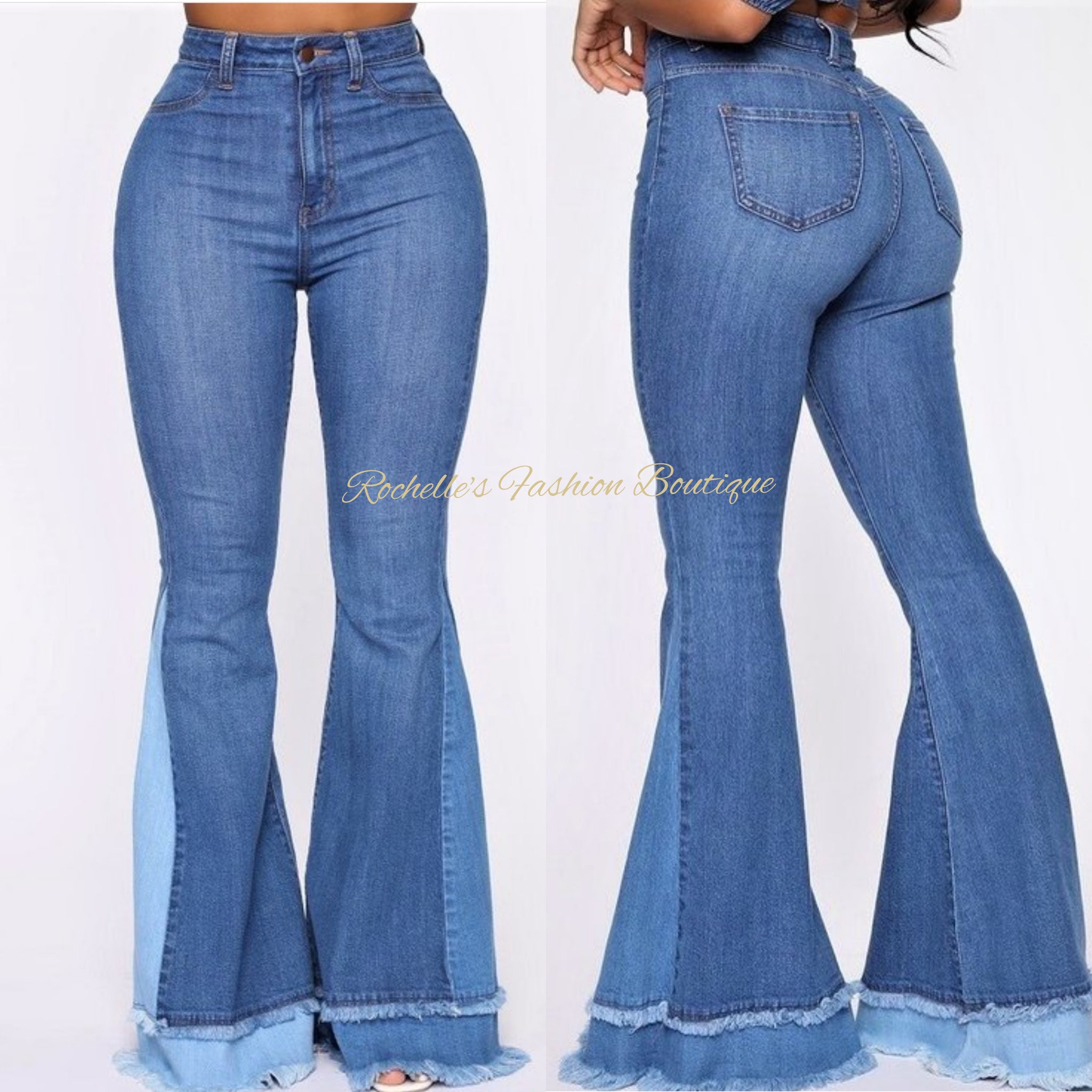 Medium Duo Blue two Tone Flare Jeans – ROCHELLE