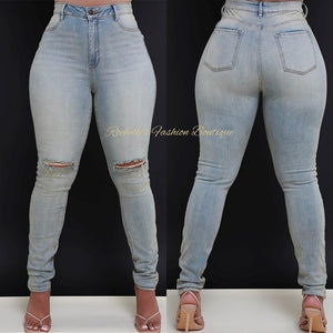 Lite Blue High Rise Cut Skinny Jeansjea