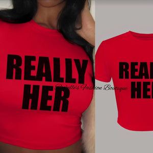 Red Really Her Crop Top T-Shirt