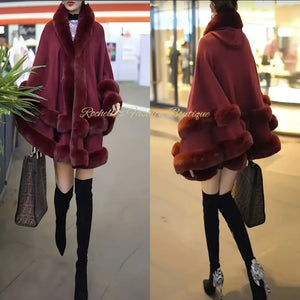 Burgundy Fur Elegant Cape