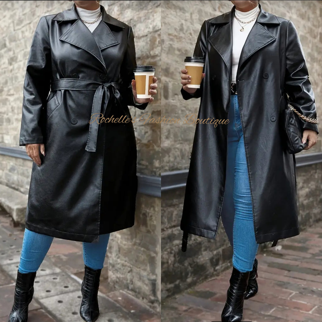 Black Plus Leather Trench Coat