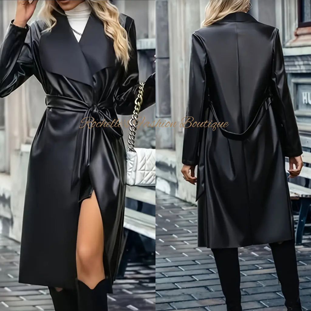 Black Leather Trench Coat