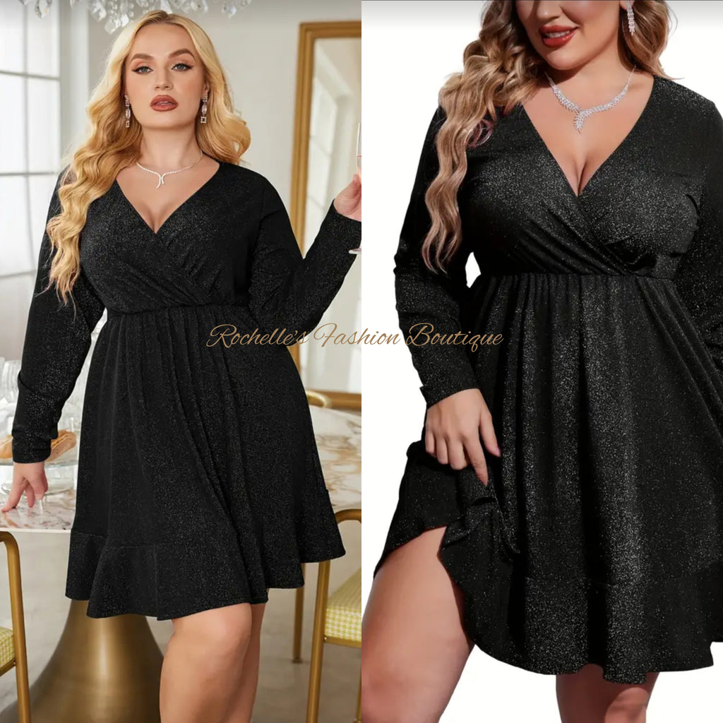 Black Sparkle Plus Flowy Dress