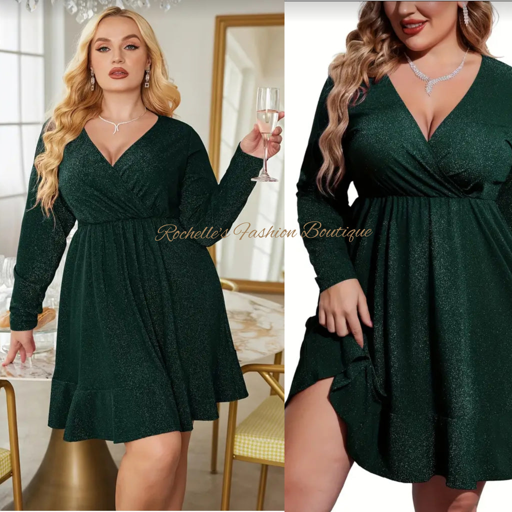 Green Sparkle Plus Flowy Dress