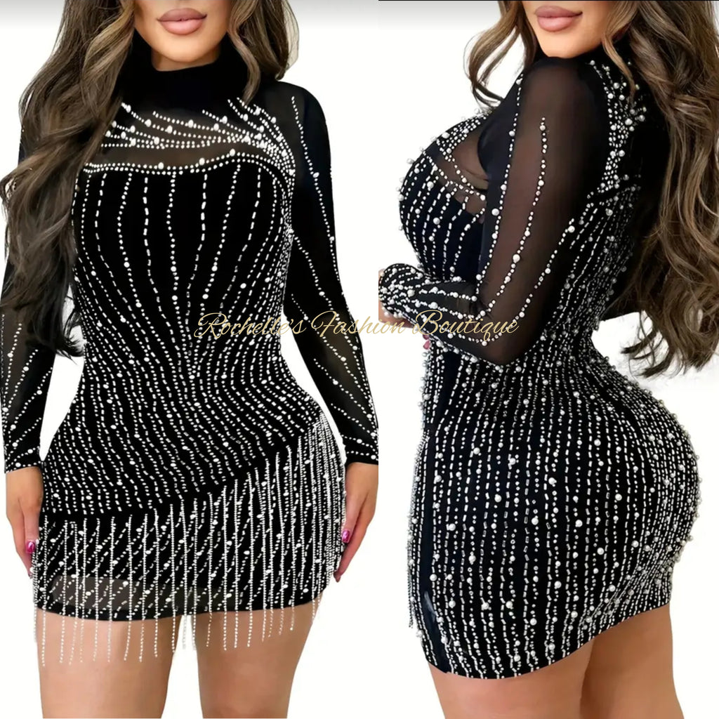 Black Rhinestone Decor. Tessel Dress