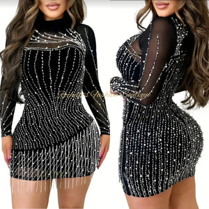 Black Rhinestone Decor. Tessel Dress