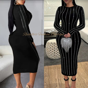 Black Striped Rhinestone Dress