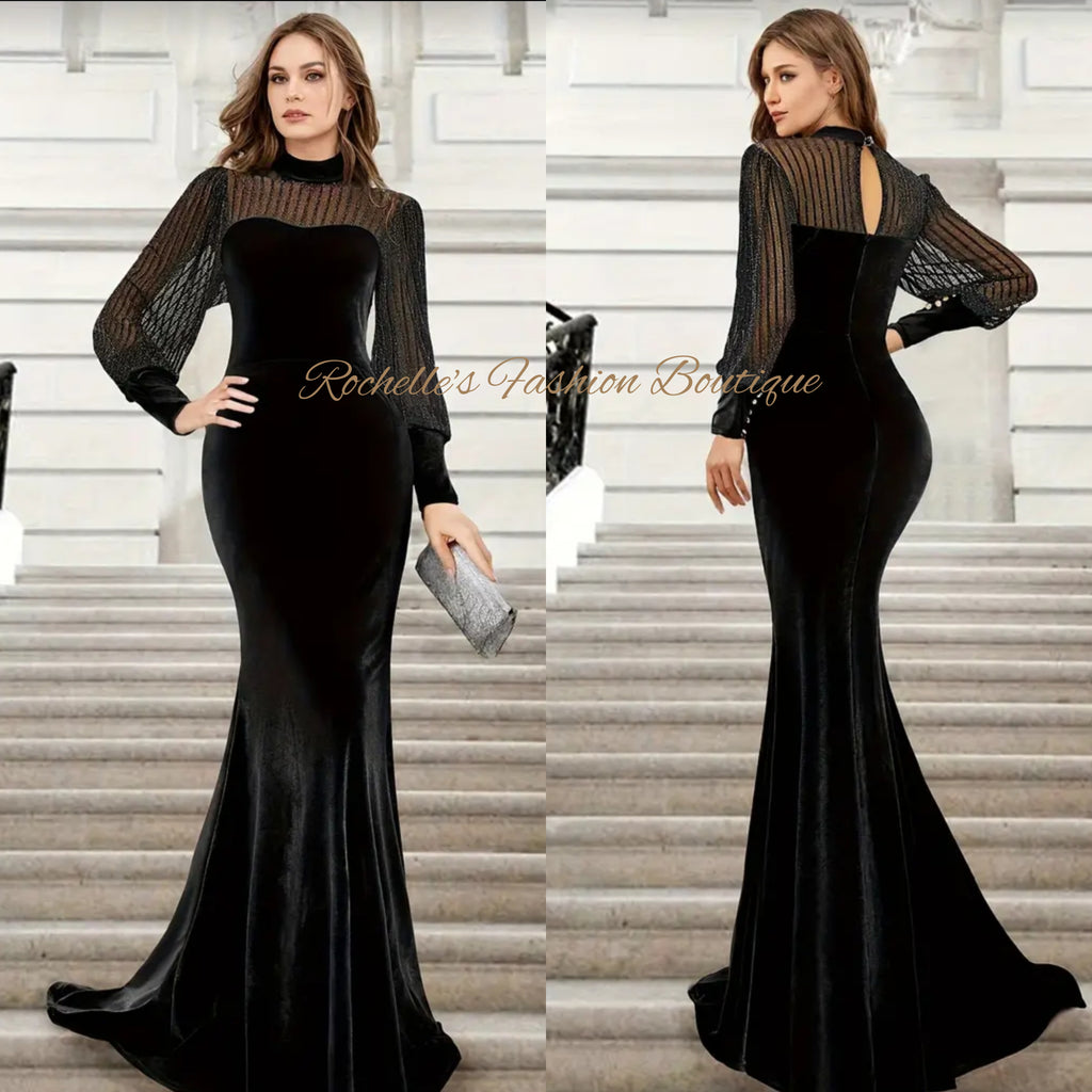 Black Long Velvet Mermaid Evening Dress