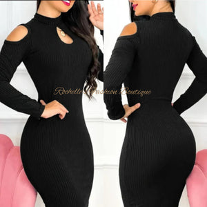 Black Sexy Open Shoulder Mini Dress