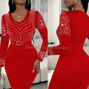 Red Bodycon Rhinestone Dress