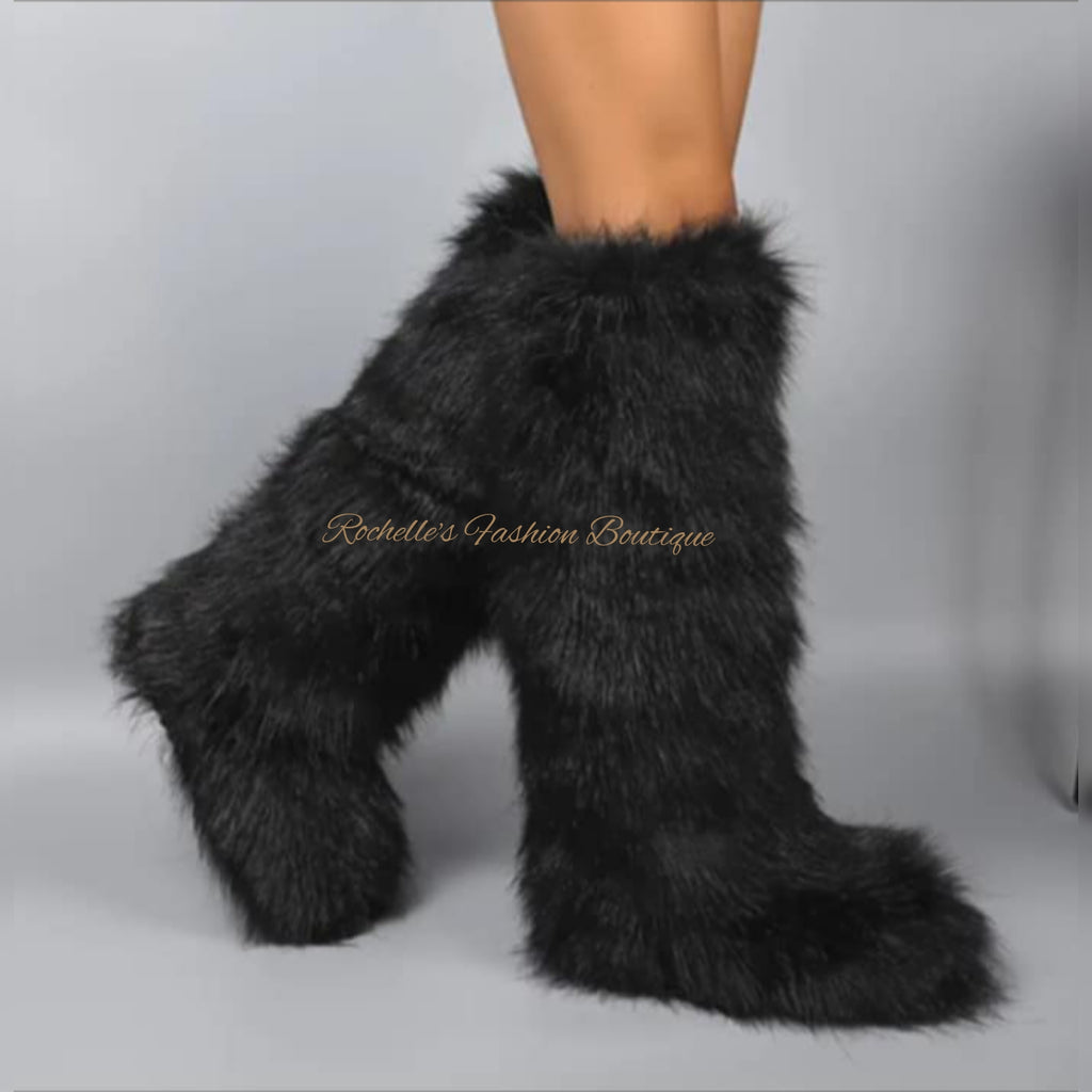 Black Fur Tall Boots