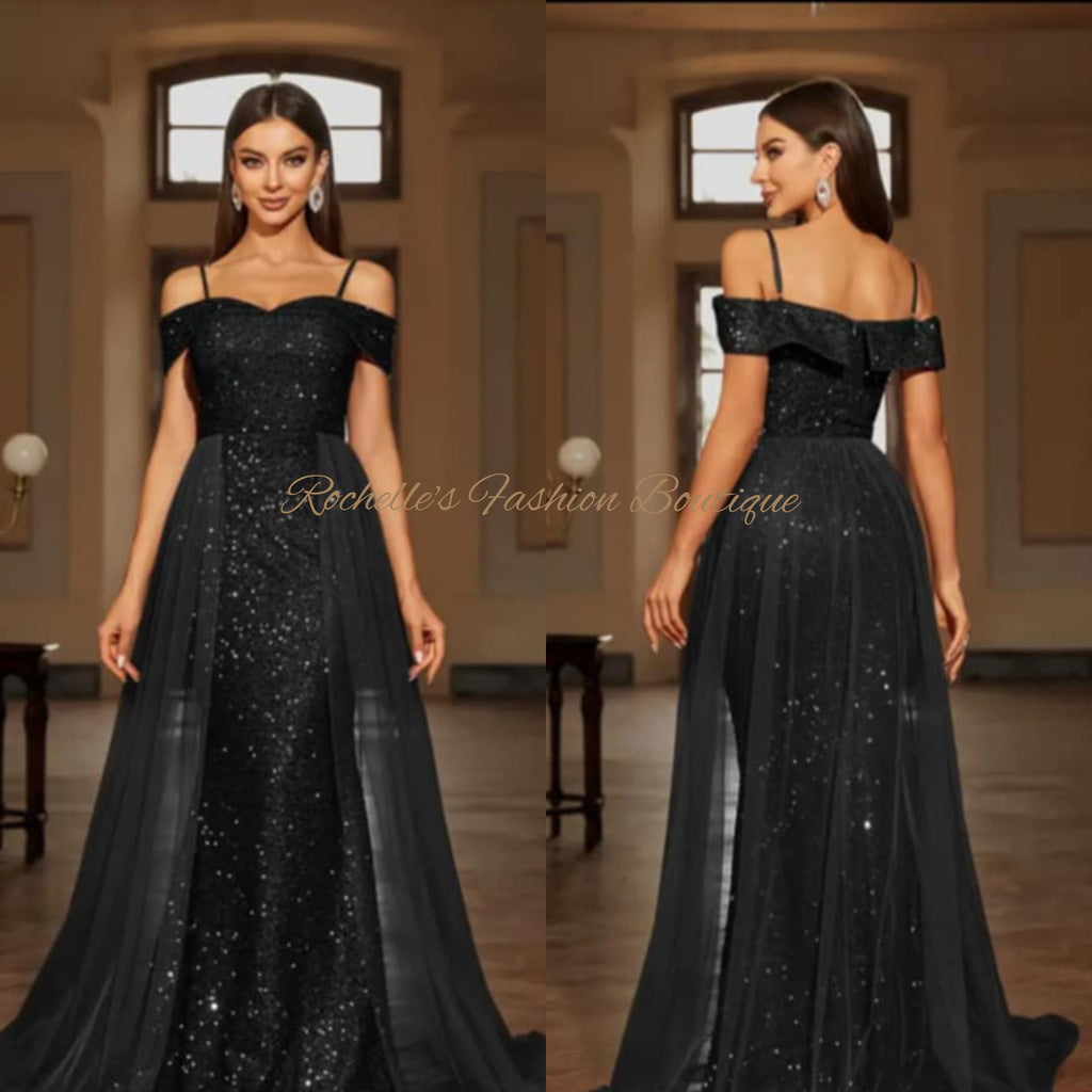 Black Off The Shoulder Sequence Long Dress