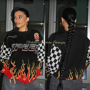 Black Muliti Speed Flame Sweater