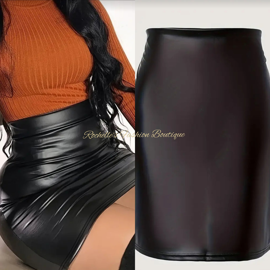 Black Fitted Leather Skirt