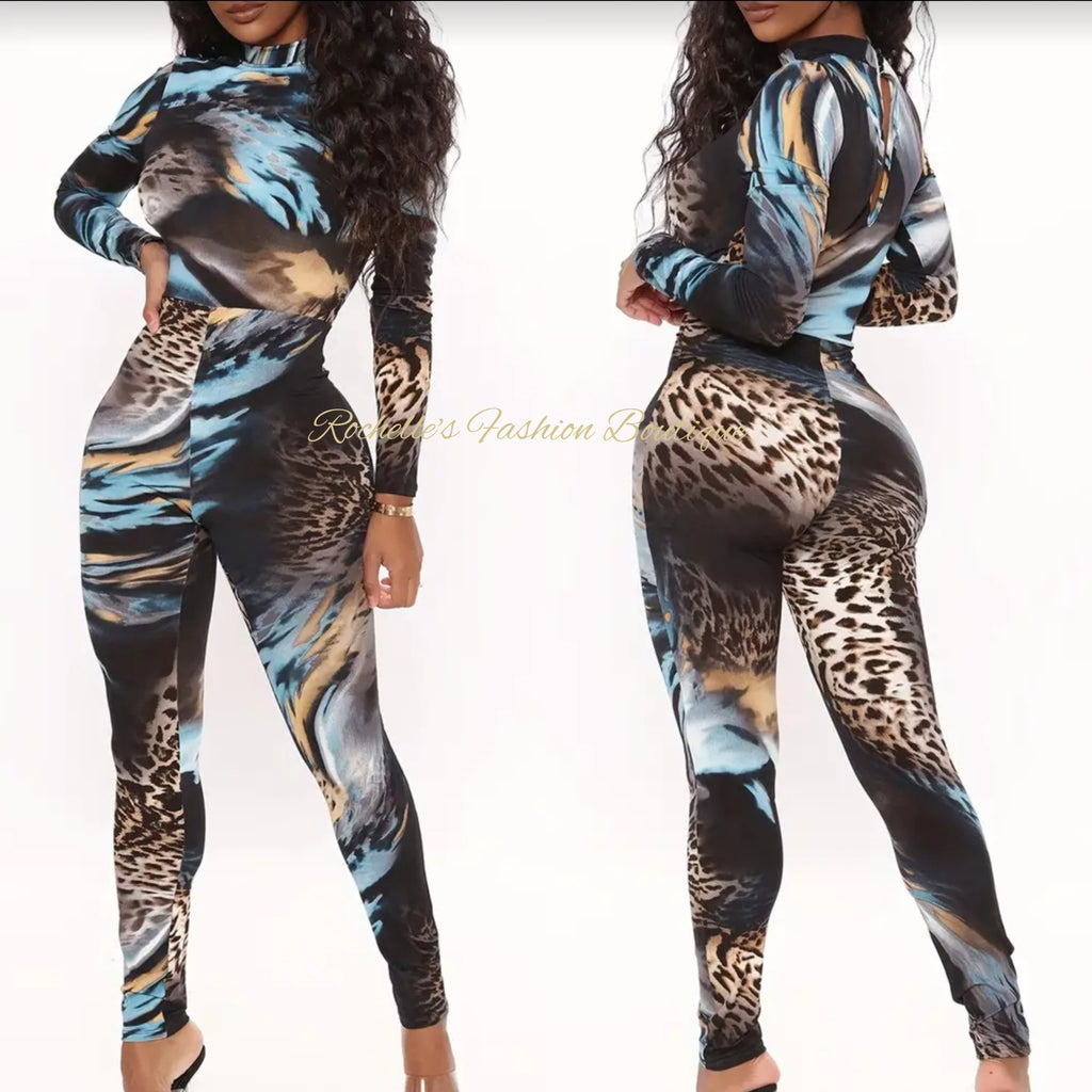 Muliti Blue Leopard Jumpsuit